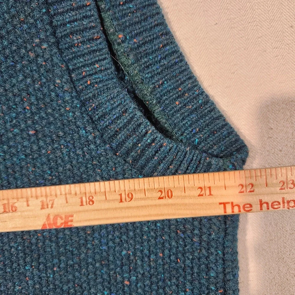 Orvis Mens Teal Donegal Wool Blend Full Zip Sweater Vest Waffle Knit Large Fall